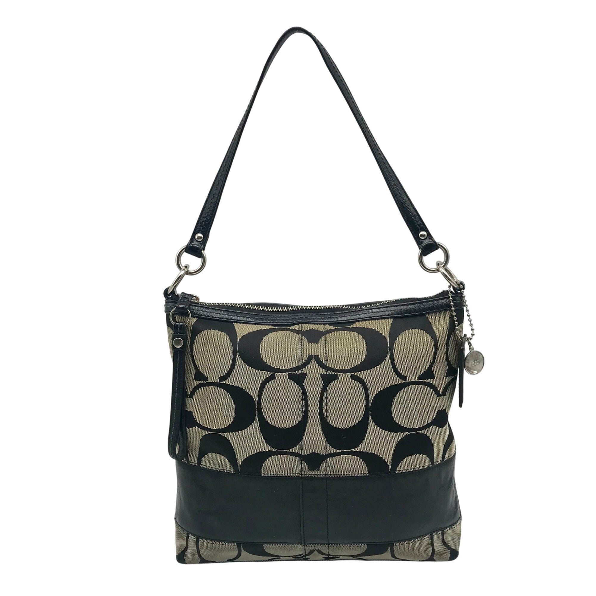 Coach Gray & Black Jacquard Canvas Signature Logo Shoulder Bag 12825