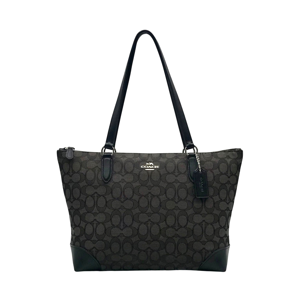 Coach Grey And Black Signature Canvas Satchel-F29958