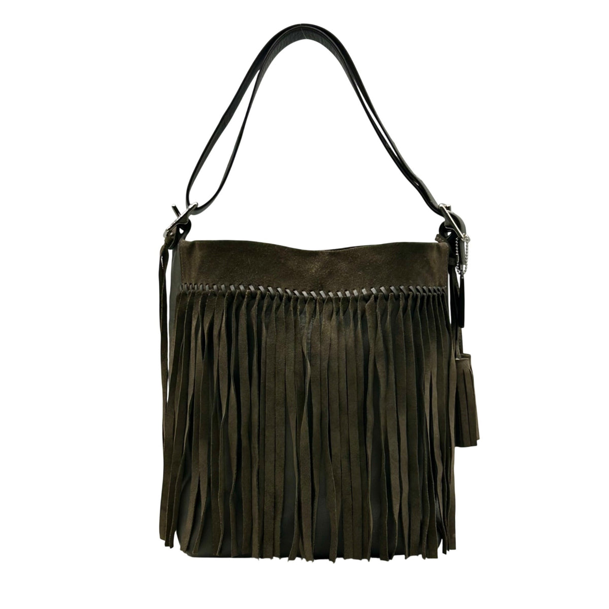 Coach Grey Leather And Suede Fringe Shoulder Bag