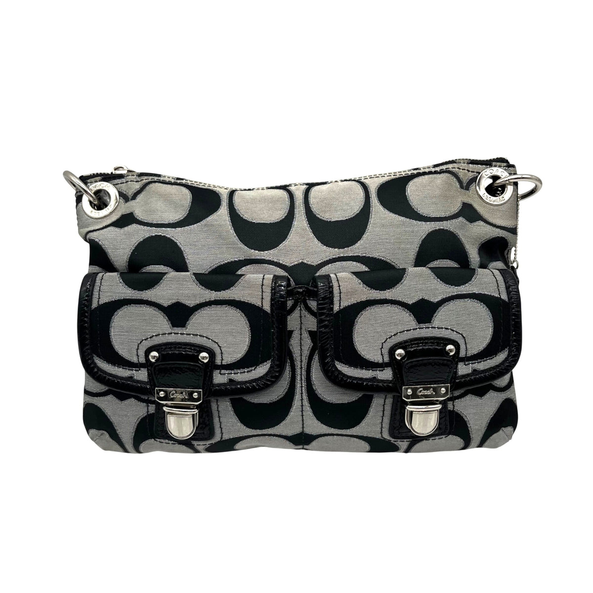 Coach Grey Signature Sateen Poppy Shoulder Bag