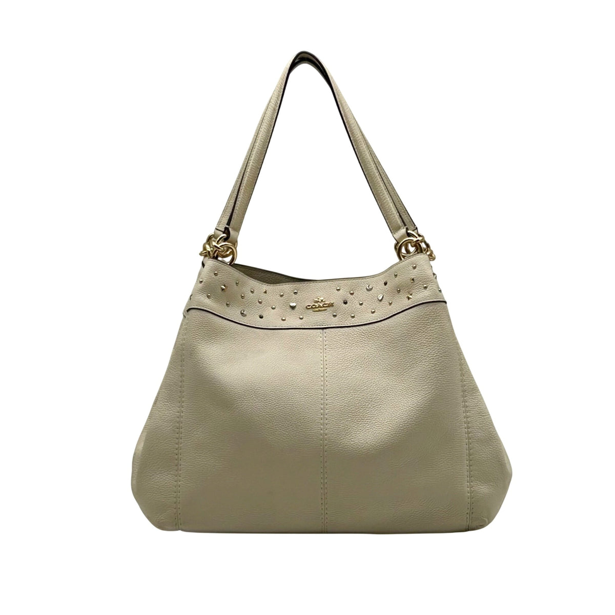 Coach Ivory Pebbled Leather Star Dust Studded Shoulder Bag