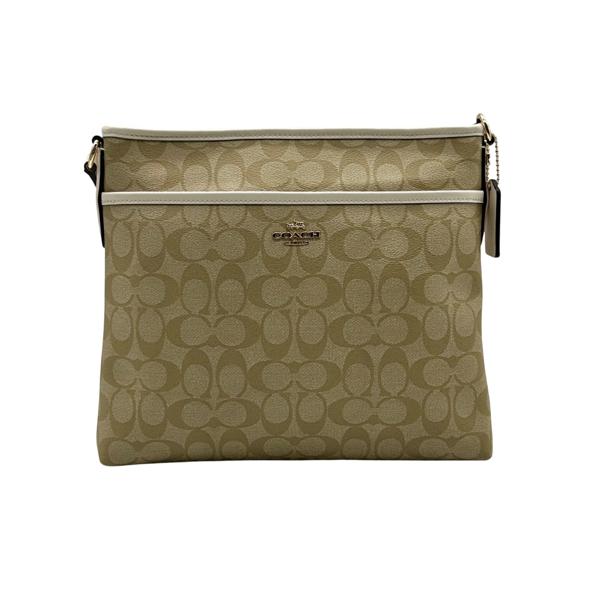 Coach Khaki And White Signature Coated Canvas Crossbody Bag-F58297