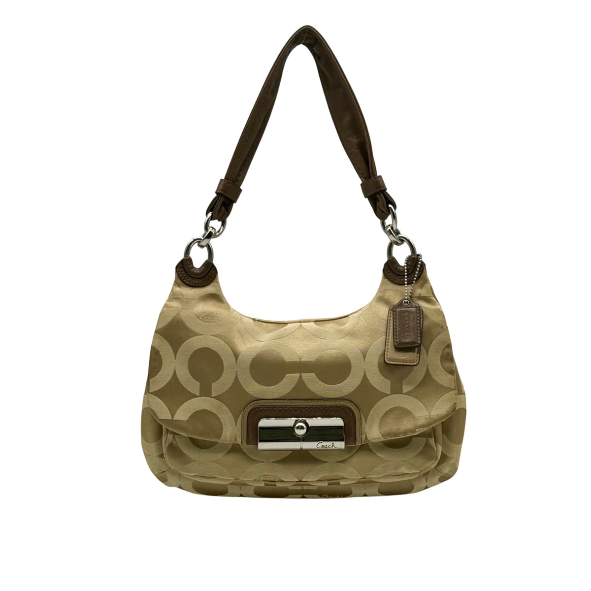 Coach Khaki Op Art Signature Canvas Hobo Shoulder Bag