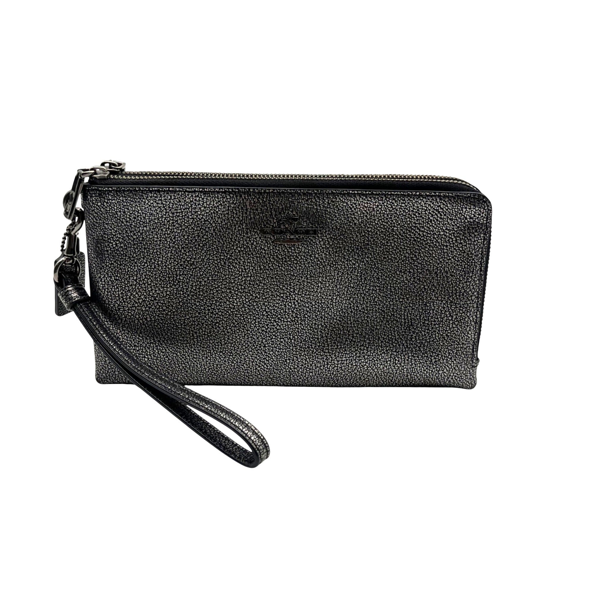 Coach Metallic Silver Leather Wristlet