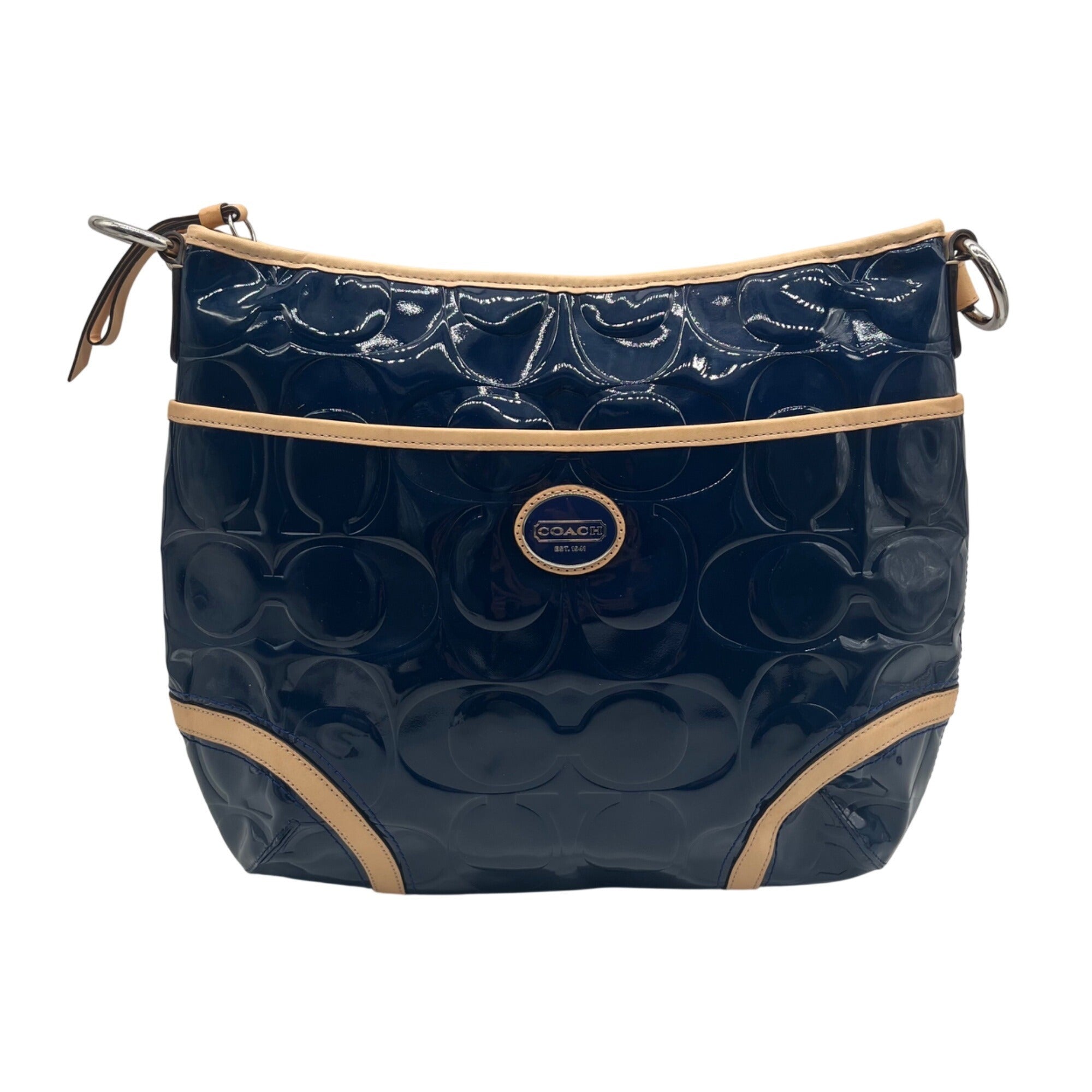 Coach Navy Blue Patent Leather Peyton Shoulder Bag-F20022