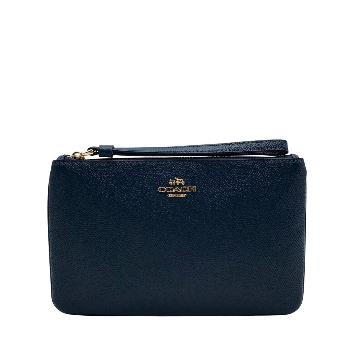 Coach Navy Blue Pebbled Leather Wristlet