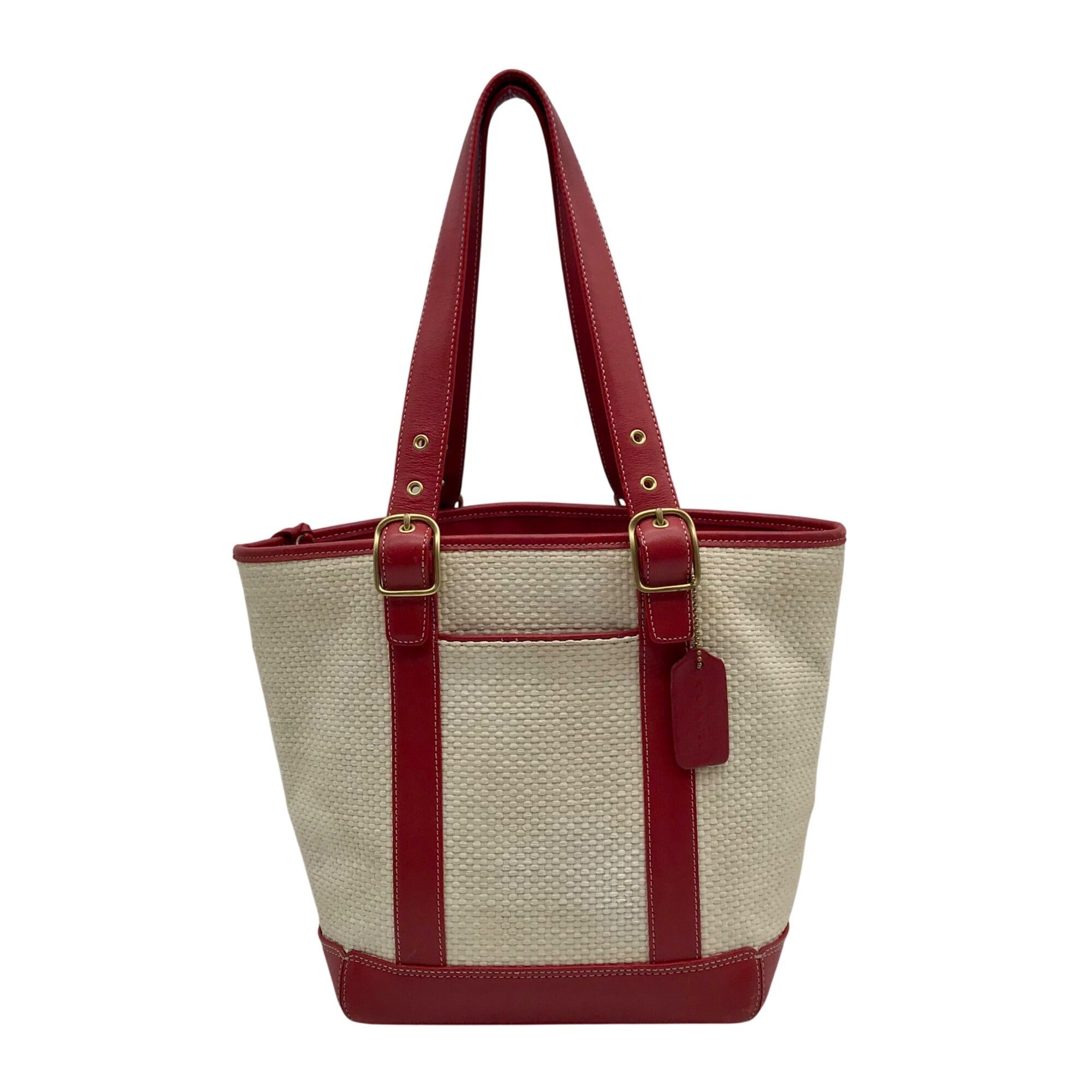 Coach Neutral And Red Cabana Straw Tote Bag 8908