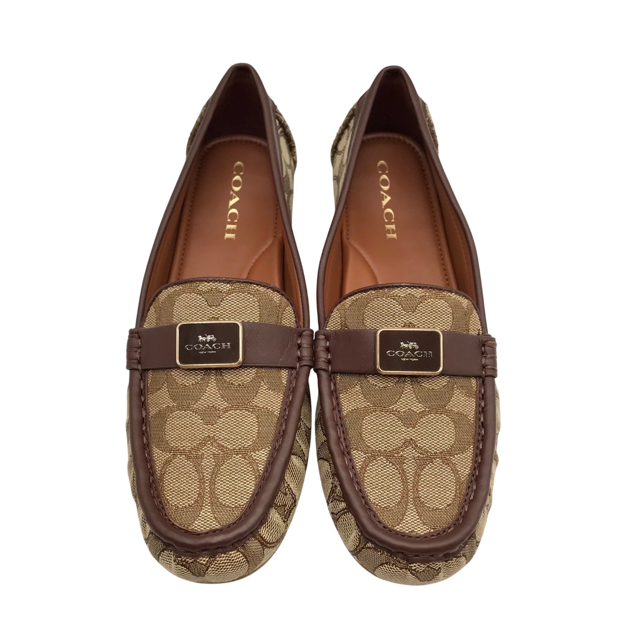 Coach Saddle And Hazelnut Signature Jacquard Mona Driver Loafers 