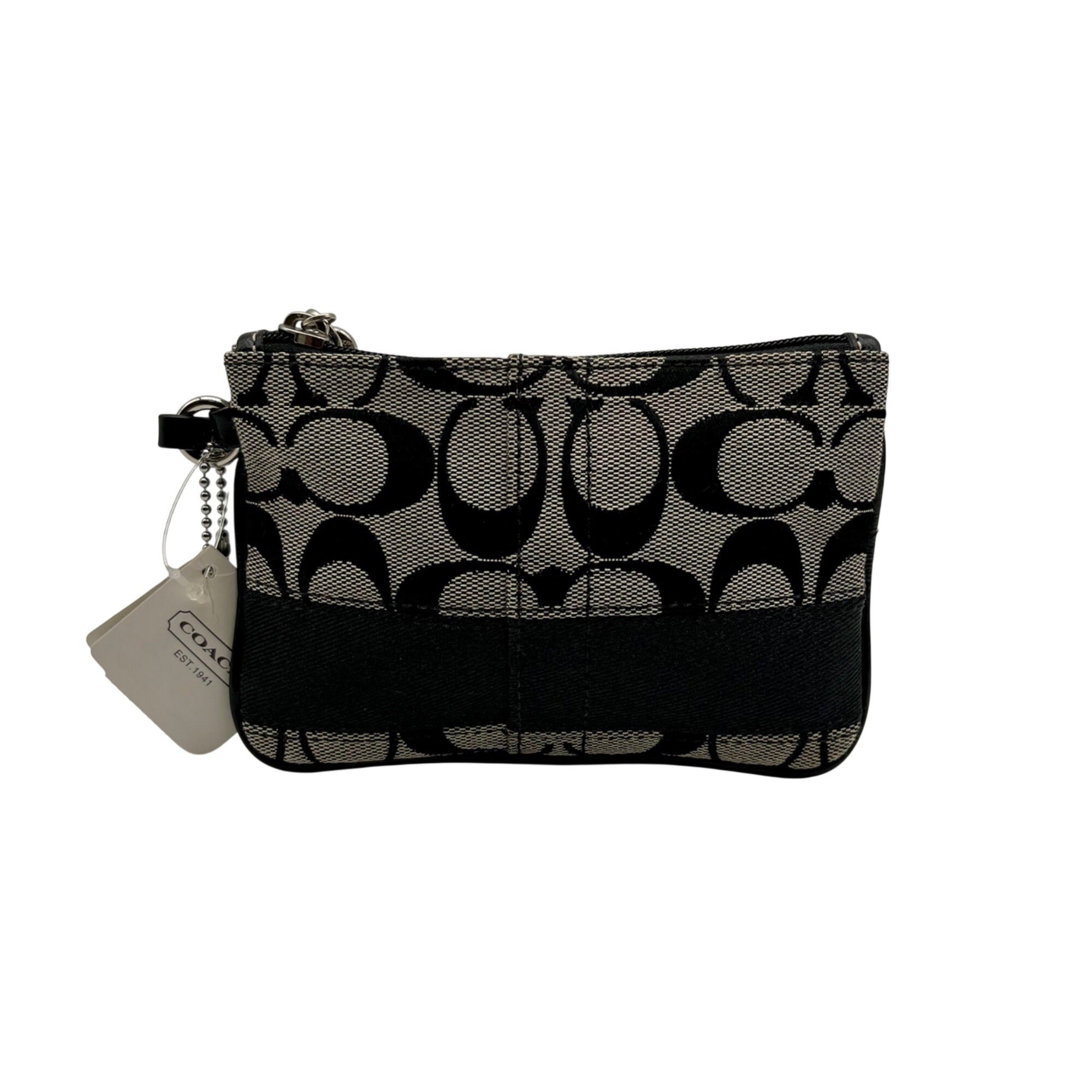 Coach Signature Black &amp; Grey Strip Wristlet 
