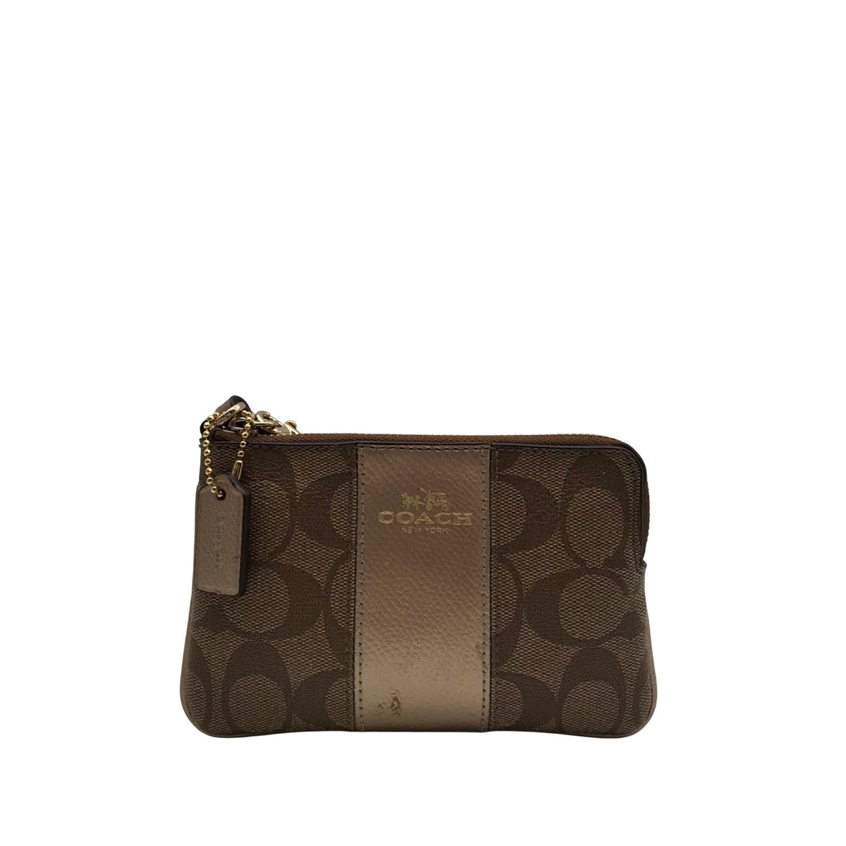 Coach Signature Brown Coated Canvas Zip Wristlet