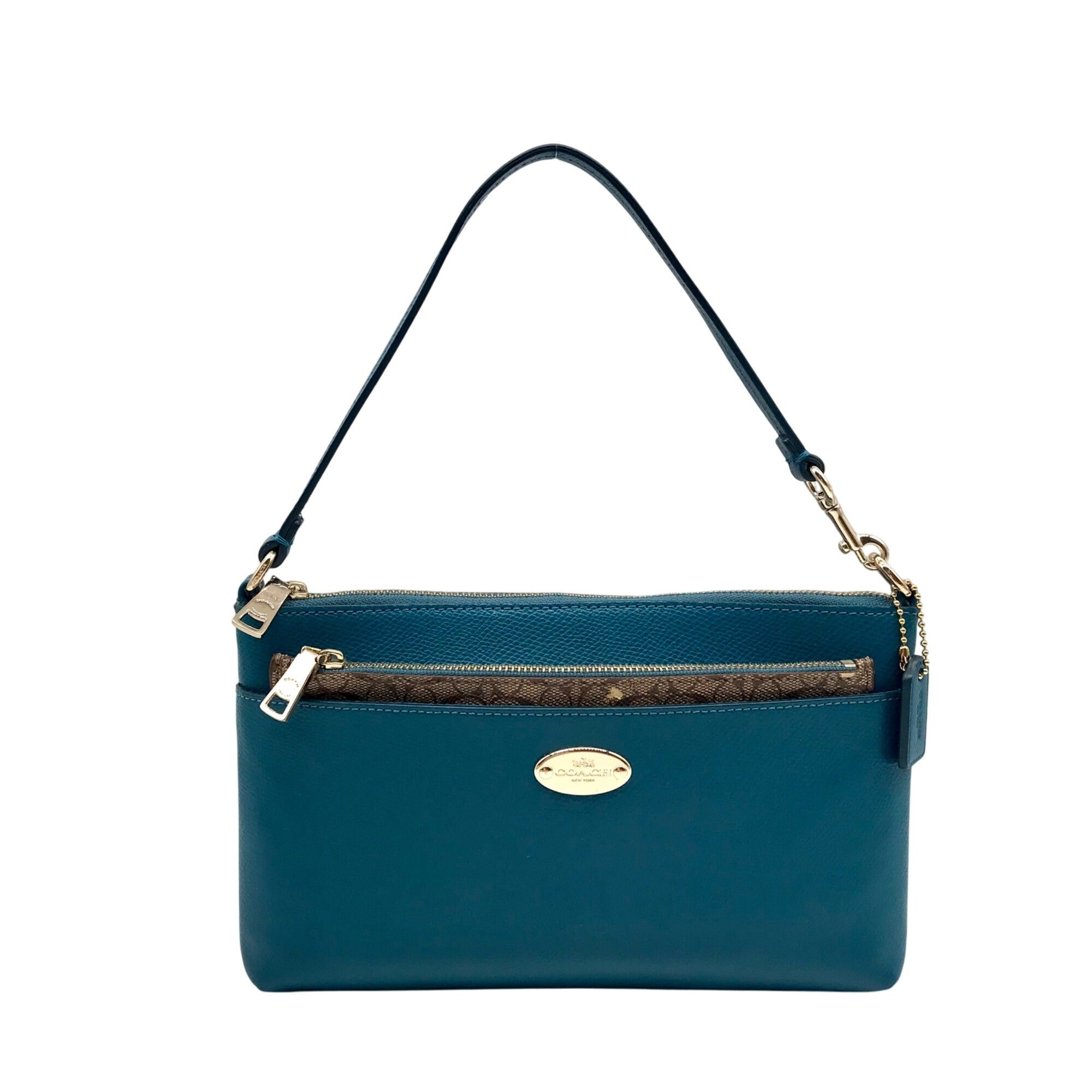 Coach Teal Crossgrain Leather Pop Pouch 