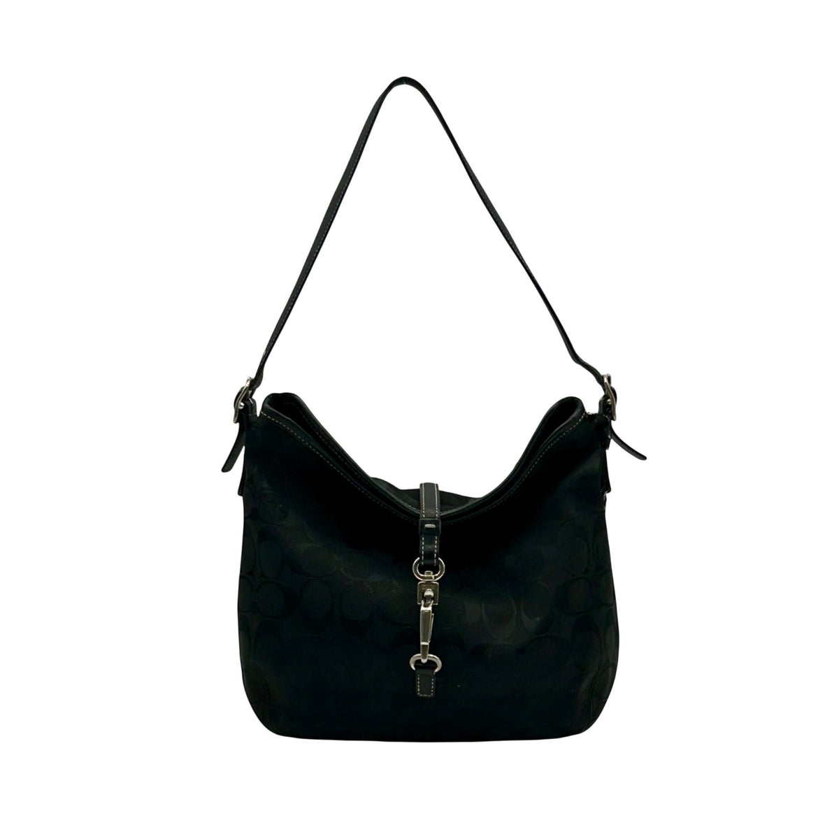 Coach Vintage Black Signature Canvas Clip Shoulder Bag