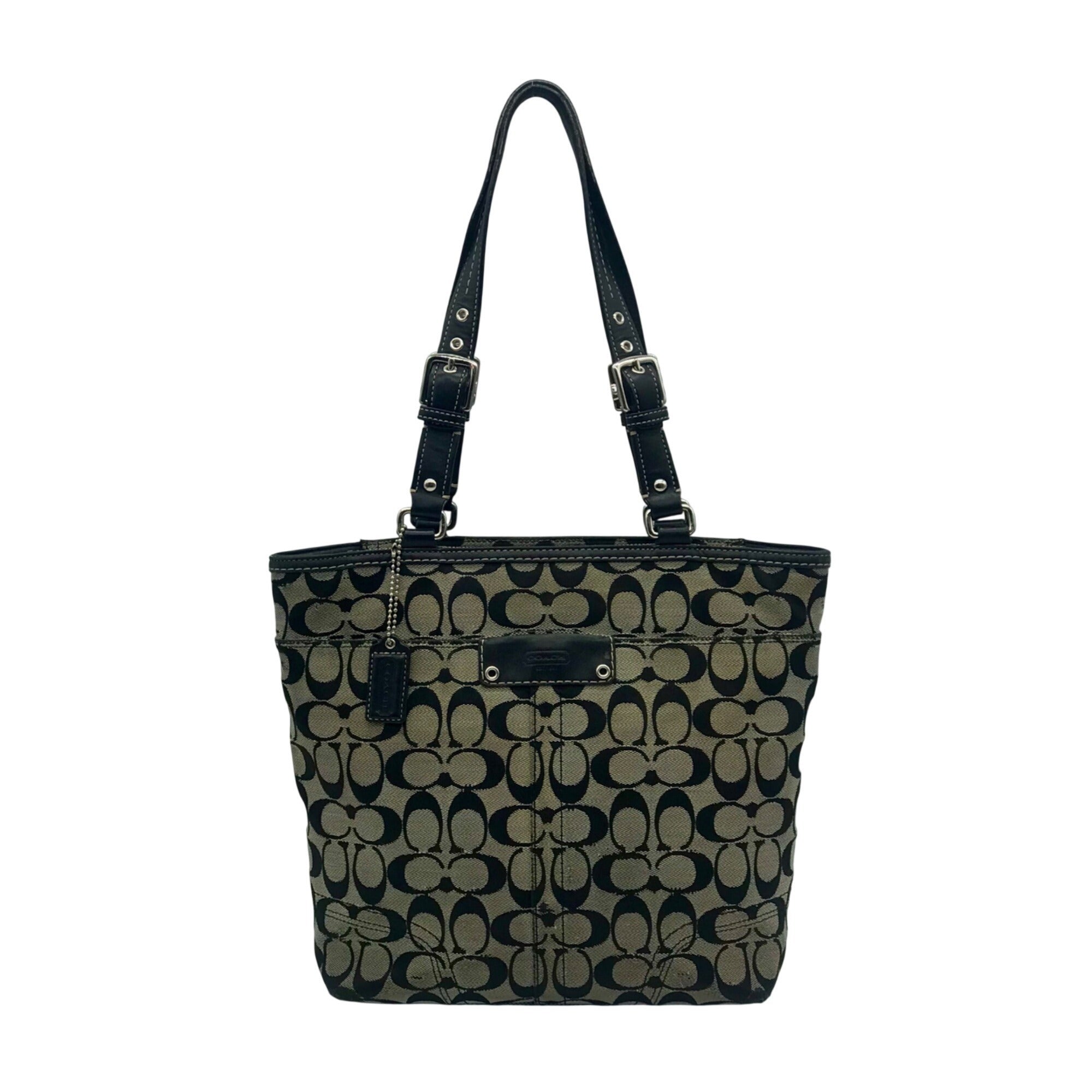 Coach Vintage Gray and Black Canvas Hamptons Shoulder Bag-F13077