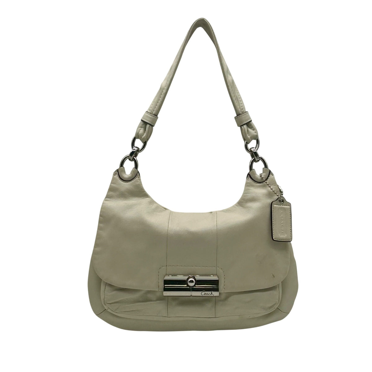 Coach Vintage Ivory Leather Flap Hobo Shoulder Bag-16931