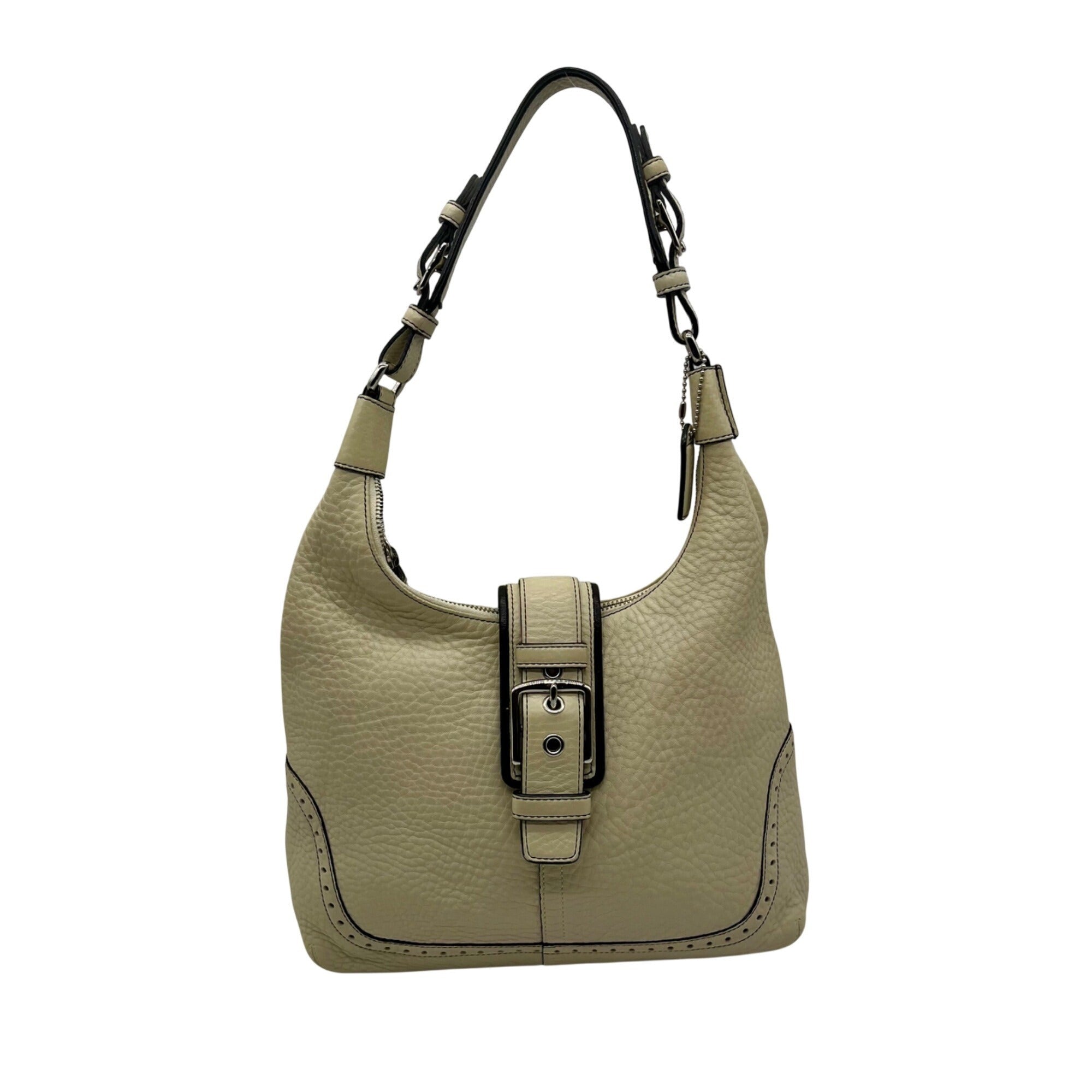 Coach White Hamptons Pebbled Leather Hobo Bag 