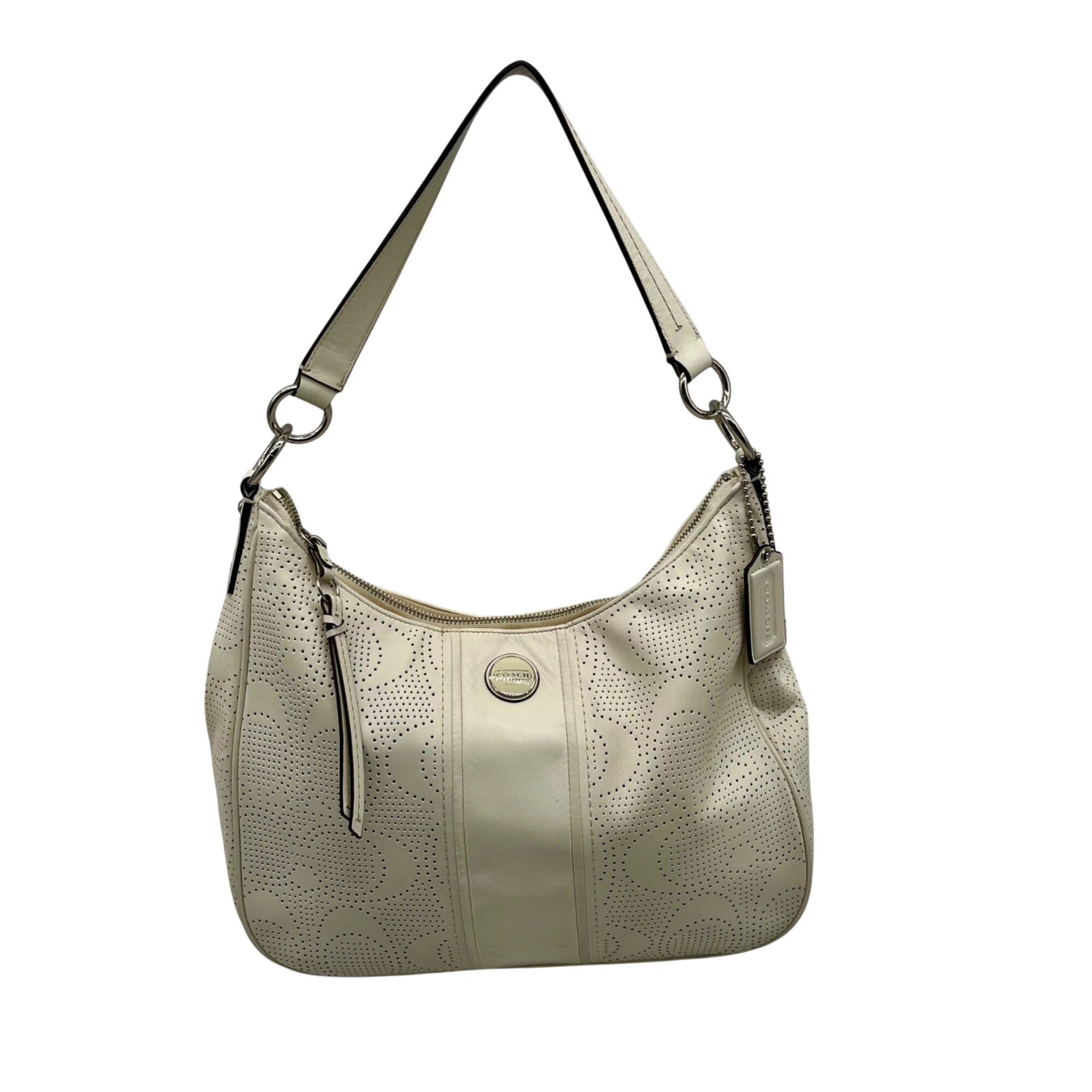 Coach White Perforated Leather Shoulder Bag