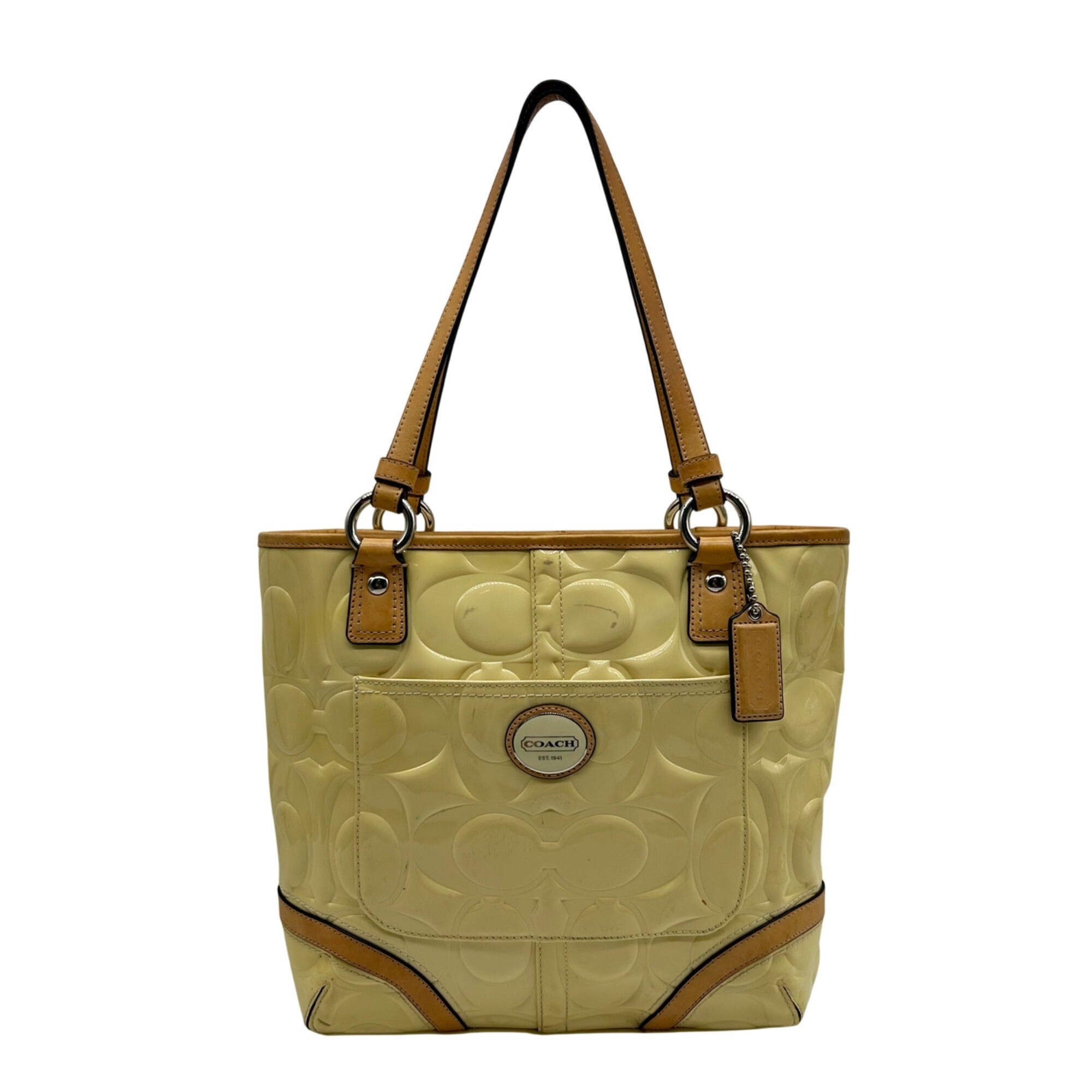 Coach Yellow Peyton Embossed Patent Leather Signature Logo Tote Bag F22322