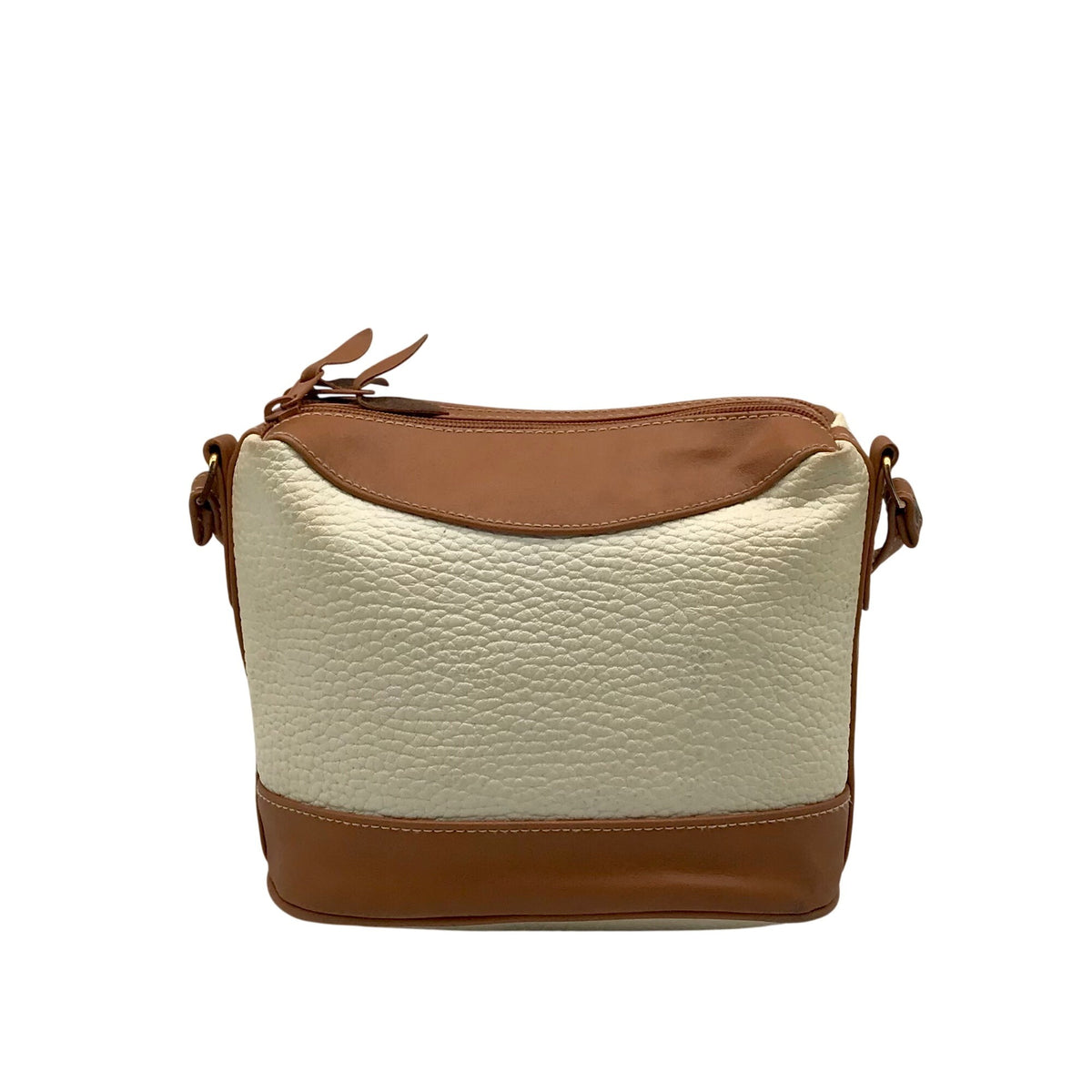 Cream And Brown Pebbled Faux Leather Crossbody Bag