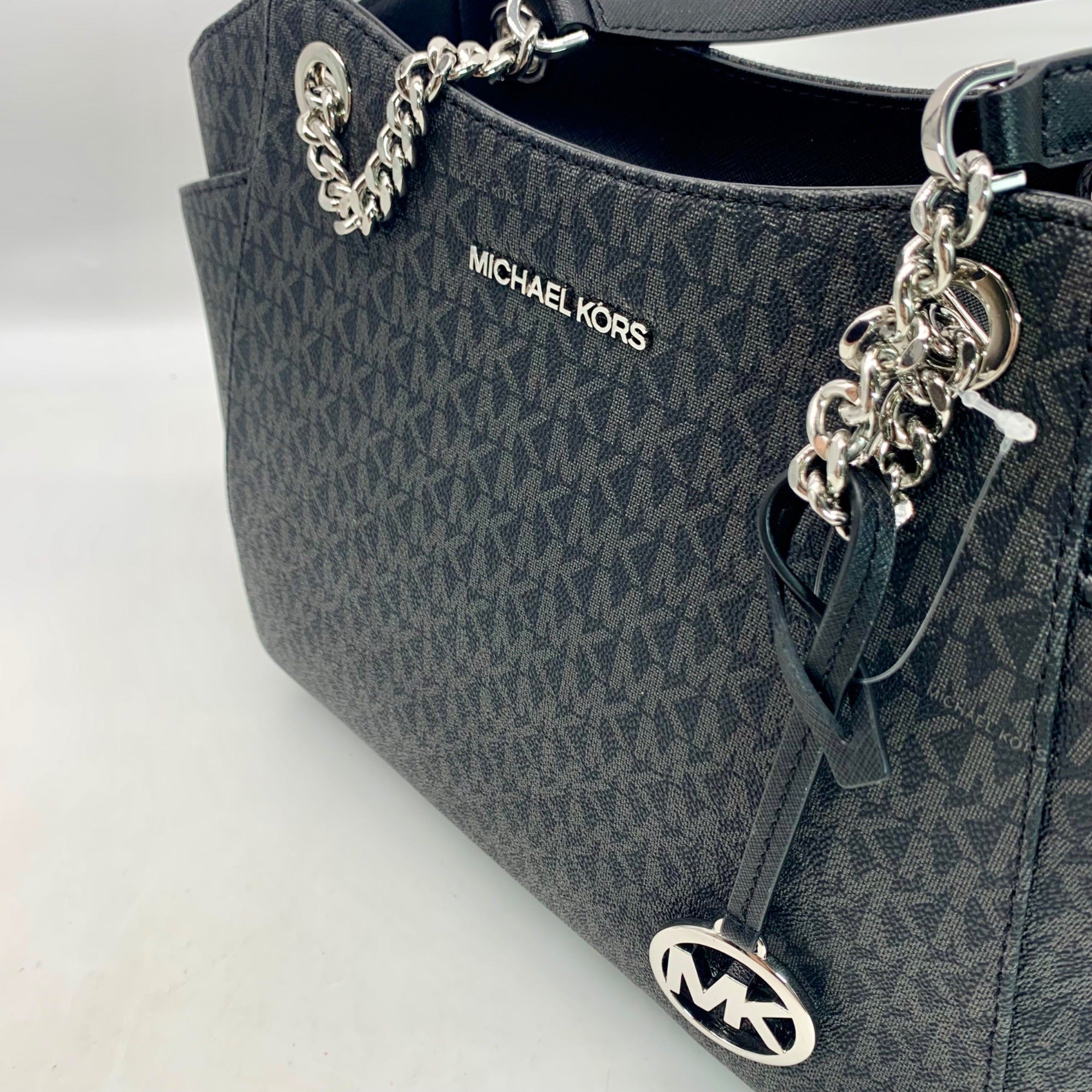 Michael Kors Jet Set Black Signature Coated Canvas Shoulder Bag