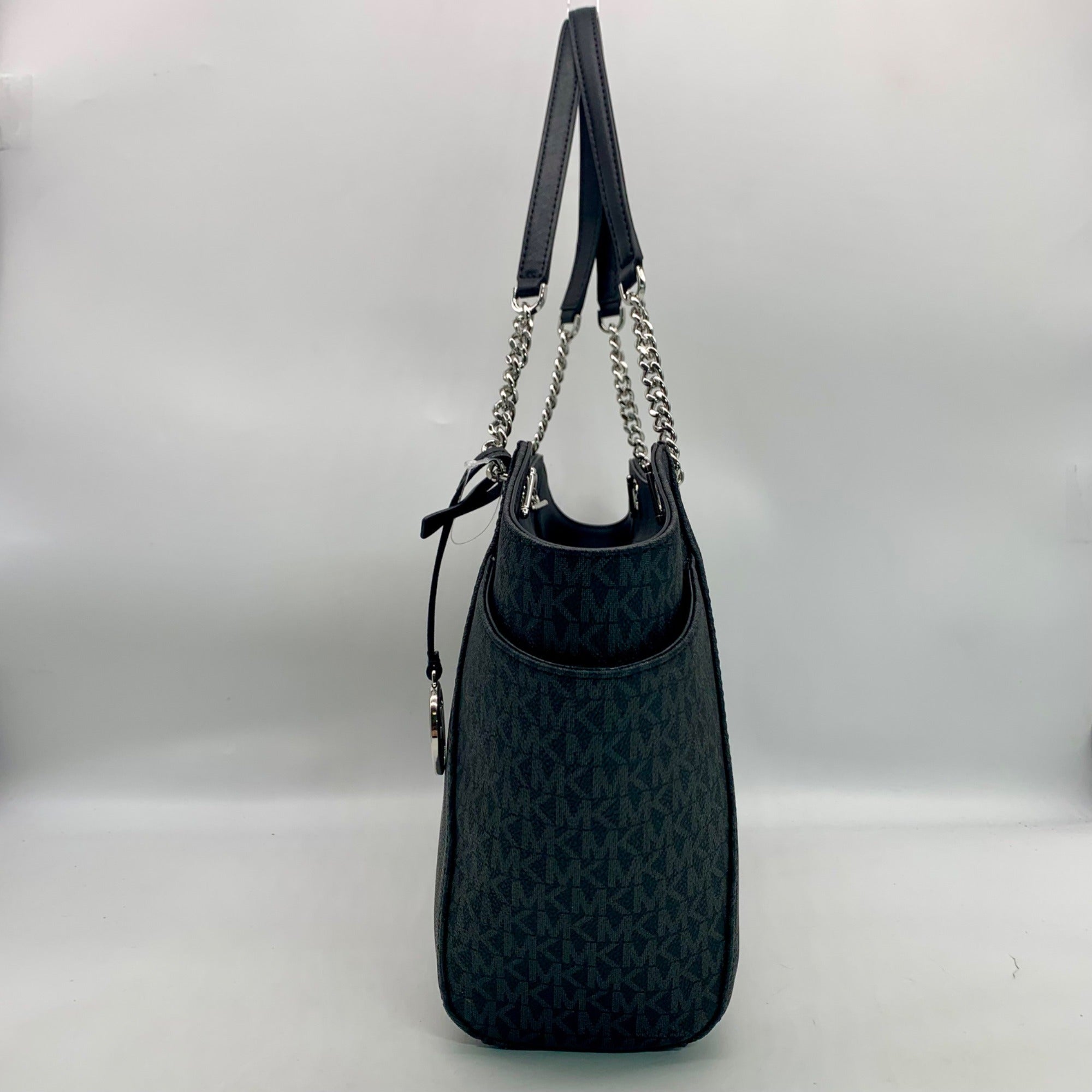 Michael Kors Jet Set Black Signature Coated Canvas Shoulder Bag