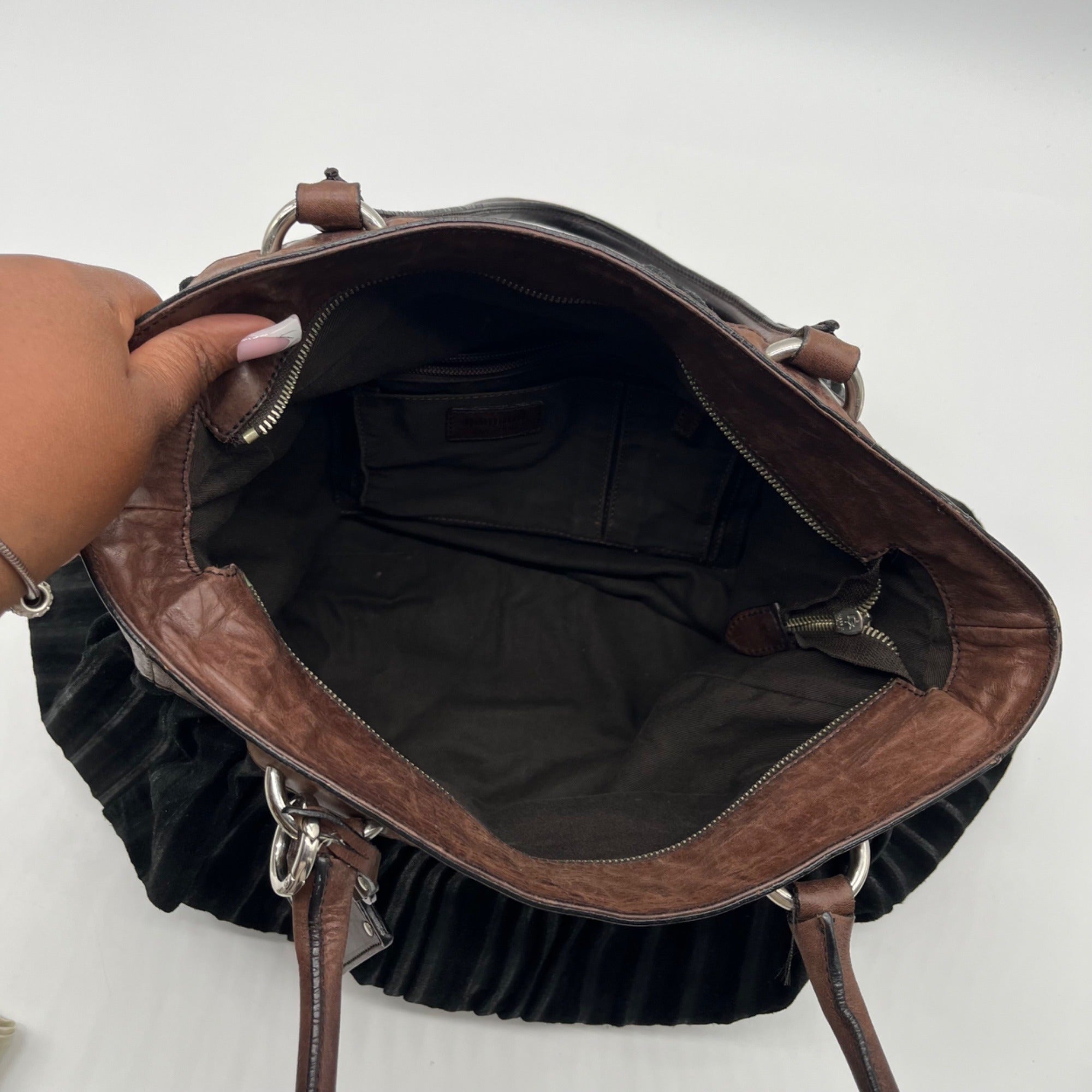 Gambini Black Pleated Suede Shoulder Bag