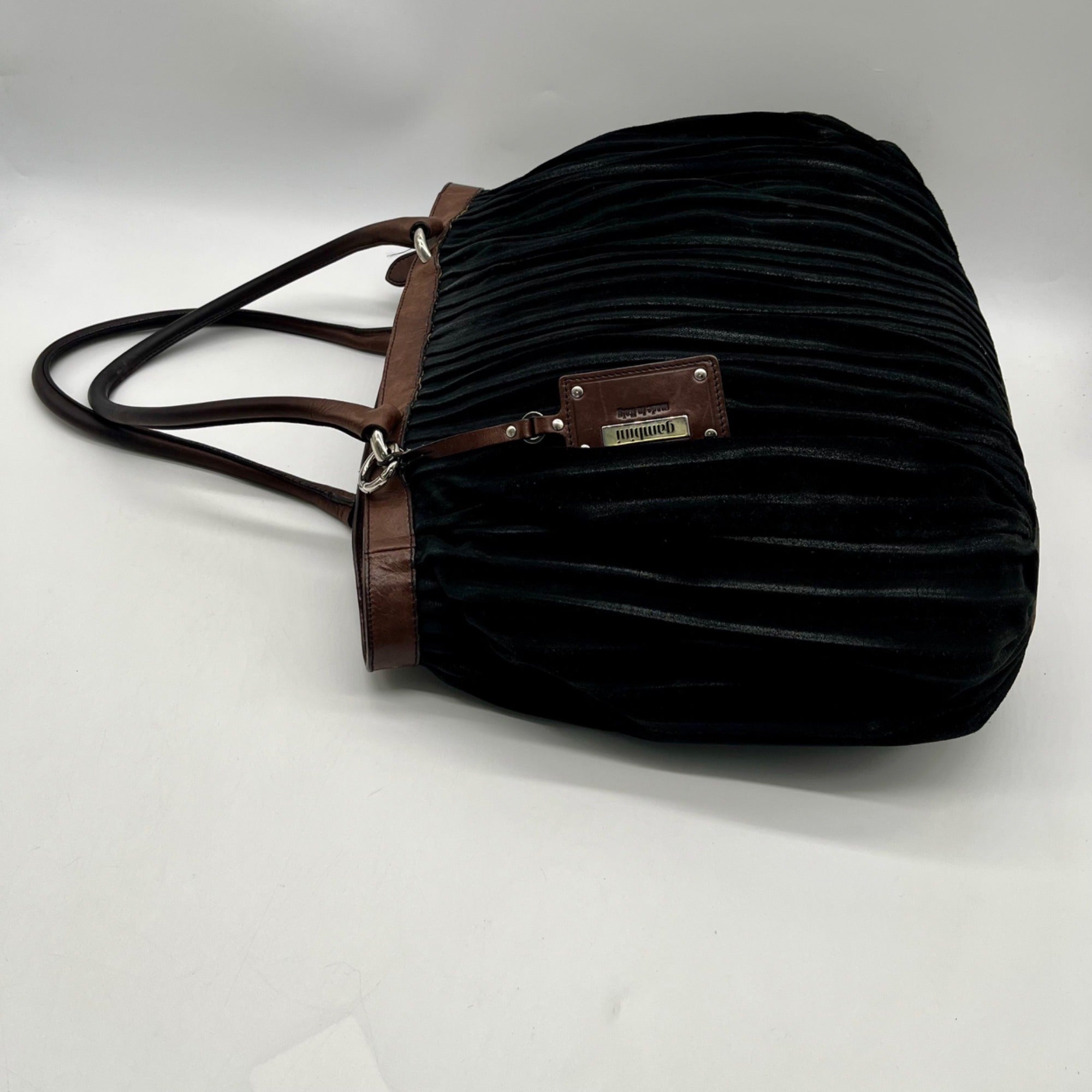 Gambini Black Pleated Suede Shoulder Bag