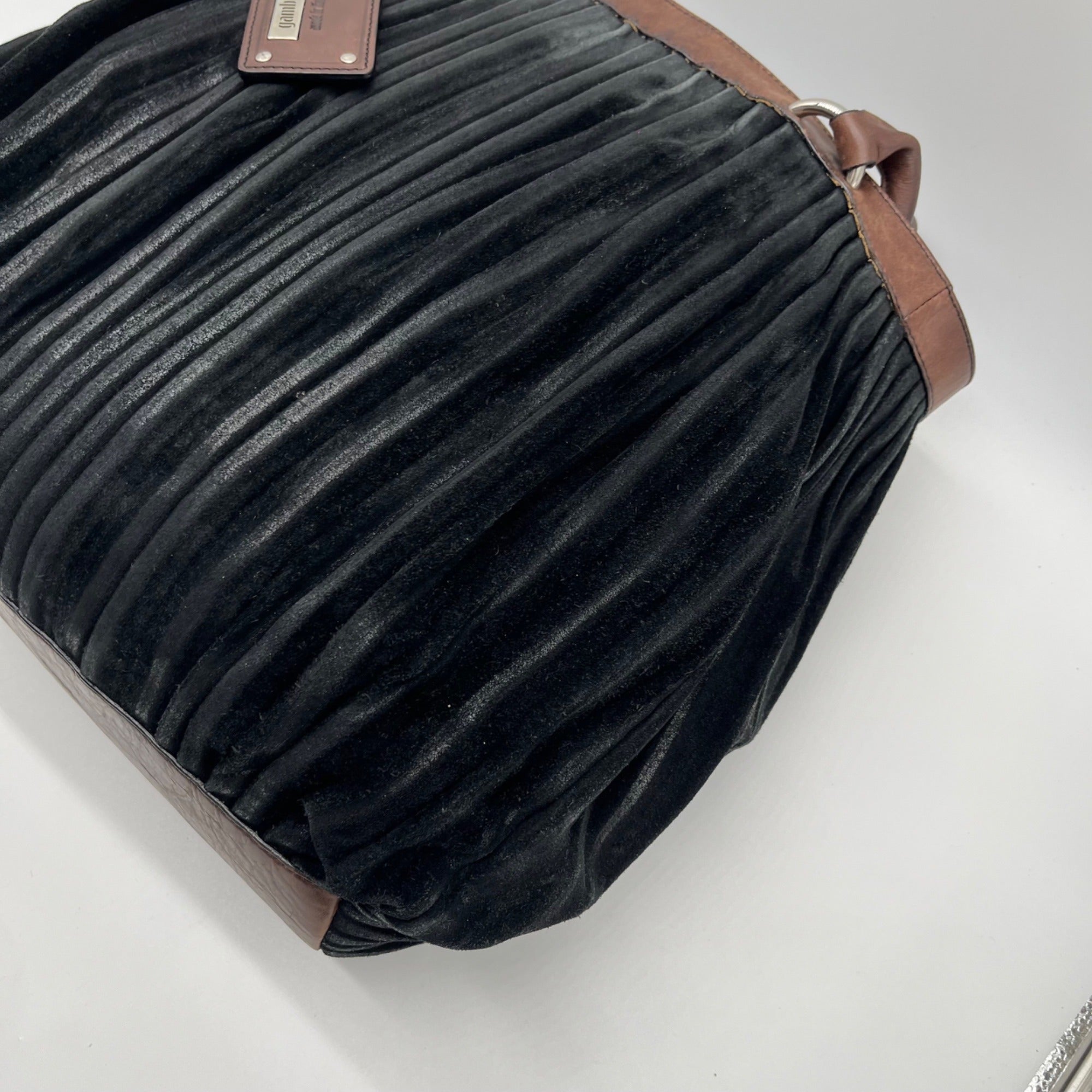 Gambini Black Pleated Suede Shoulder Bag