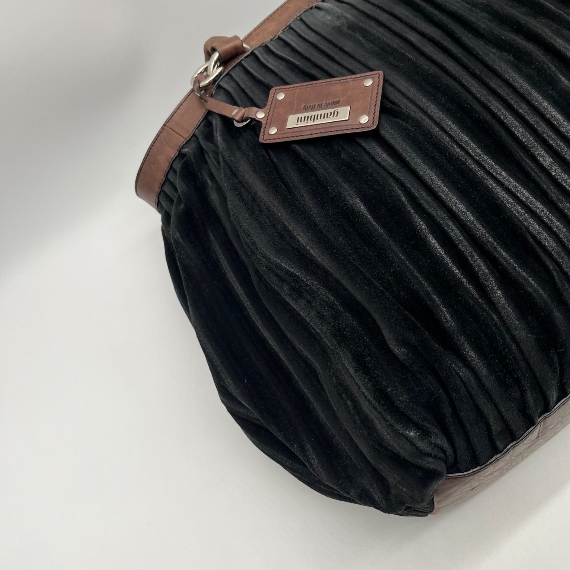Gambini Black Pleated Suede Shoulder Bag