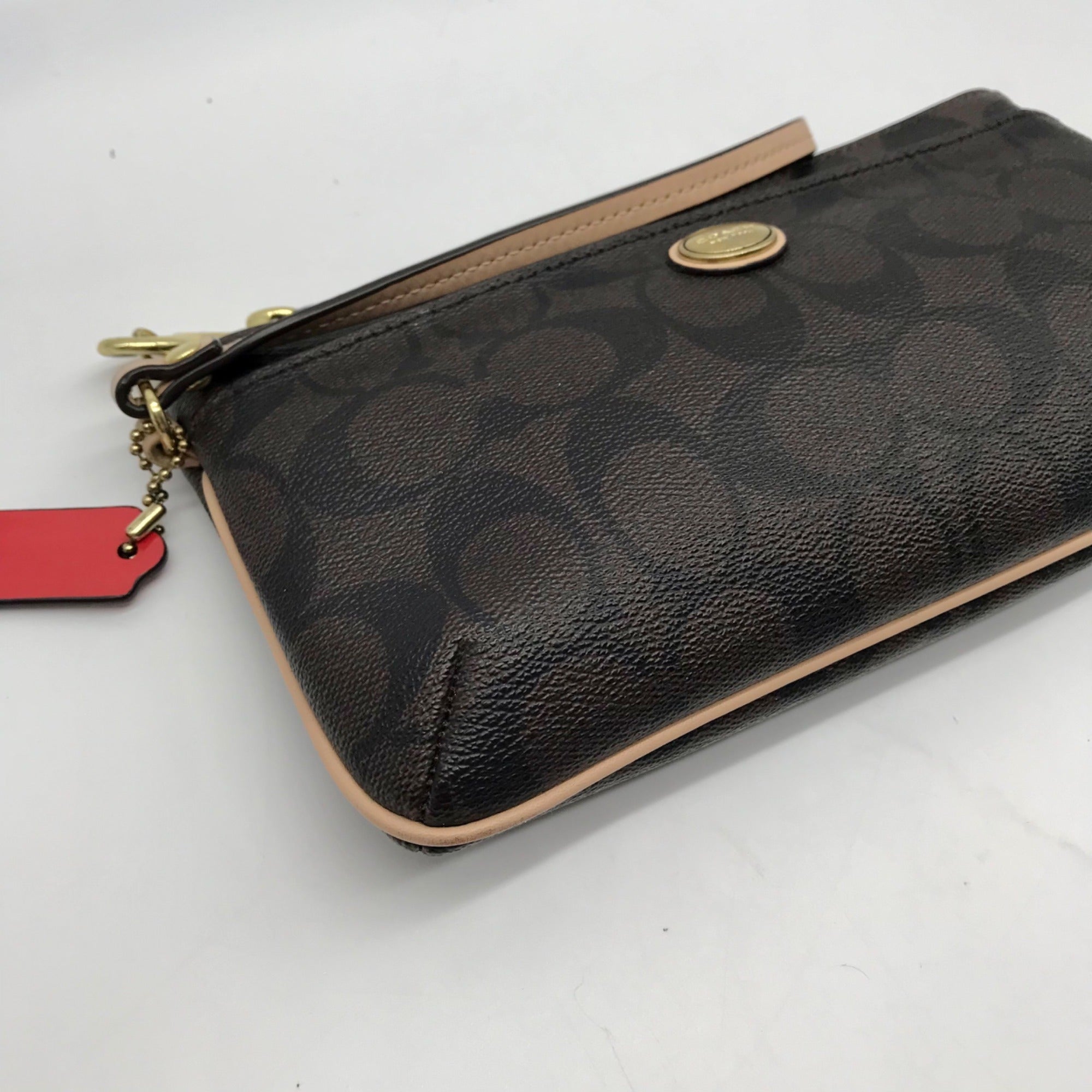 Coach Brown Monogram Coated Canvas Peyton Wristlet