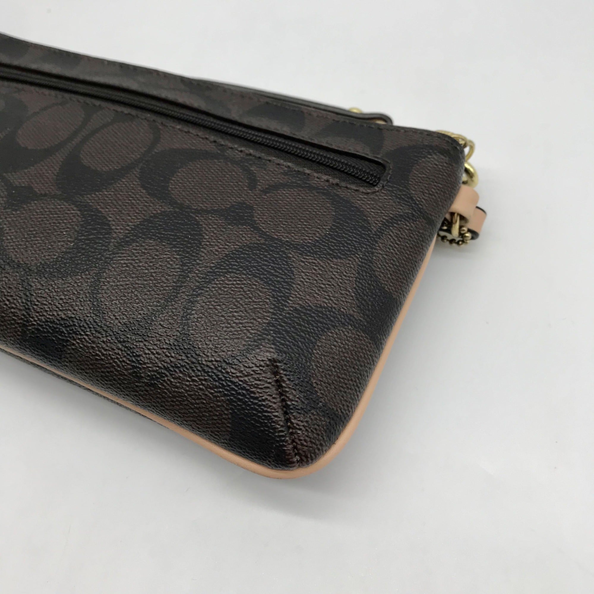 Coach Brown Monogram Coated Canvas Peyton Wristlet