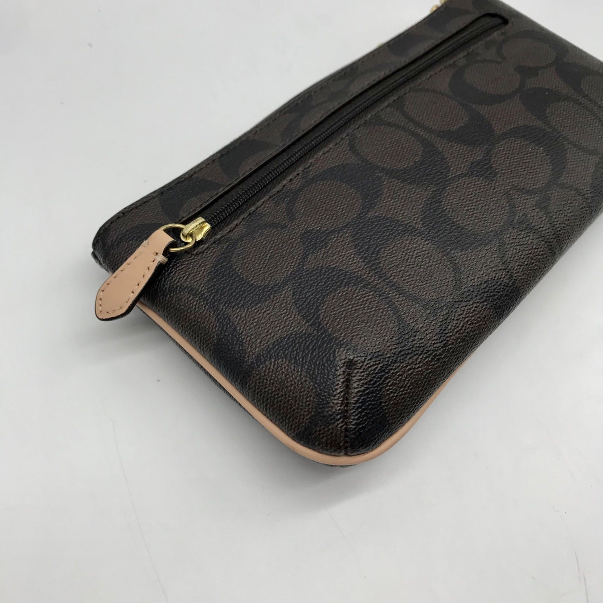 Coach Brown Monogram Coated Canvas Peyton Wristlet