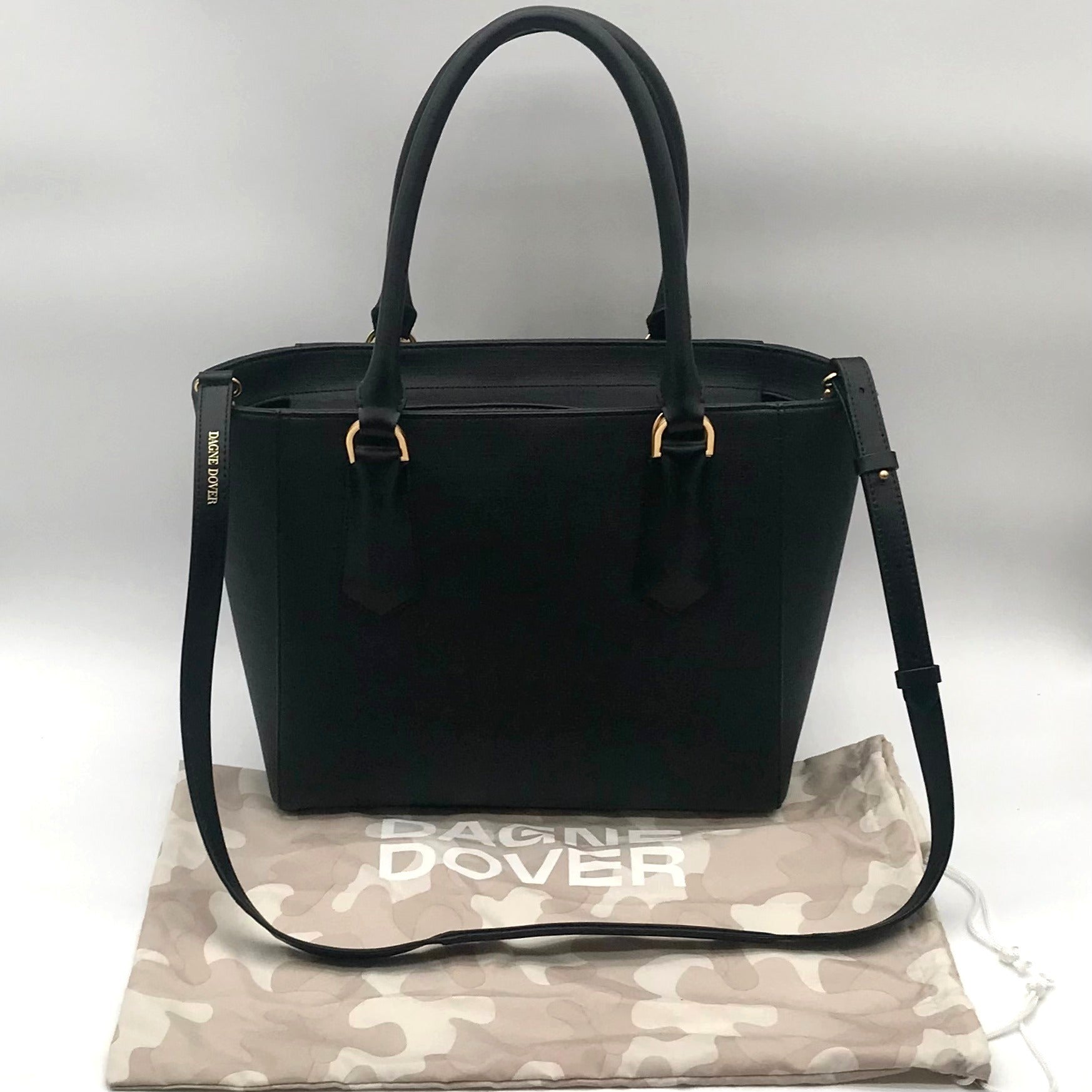 Dagne Dover Black Coated Canvas Midi Tote