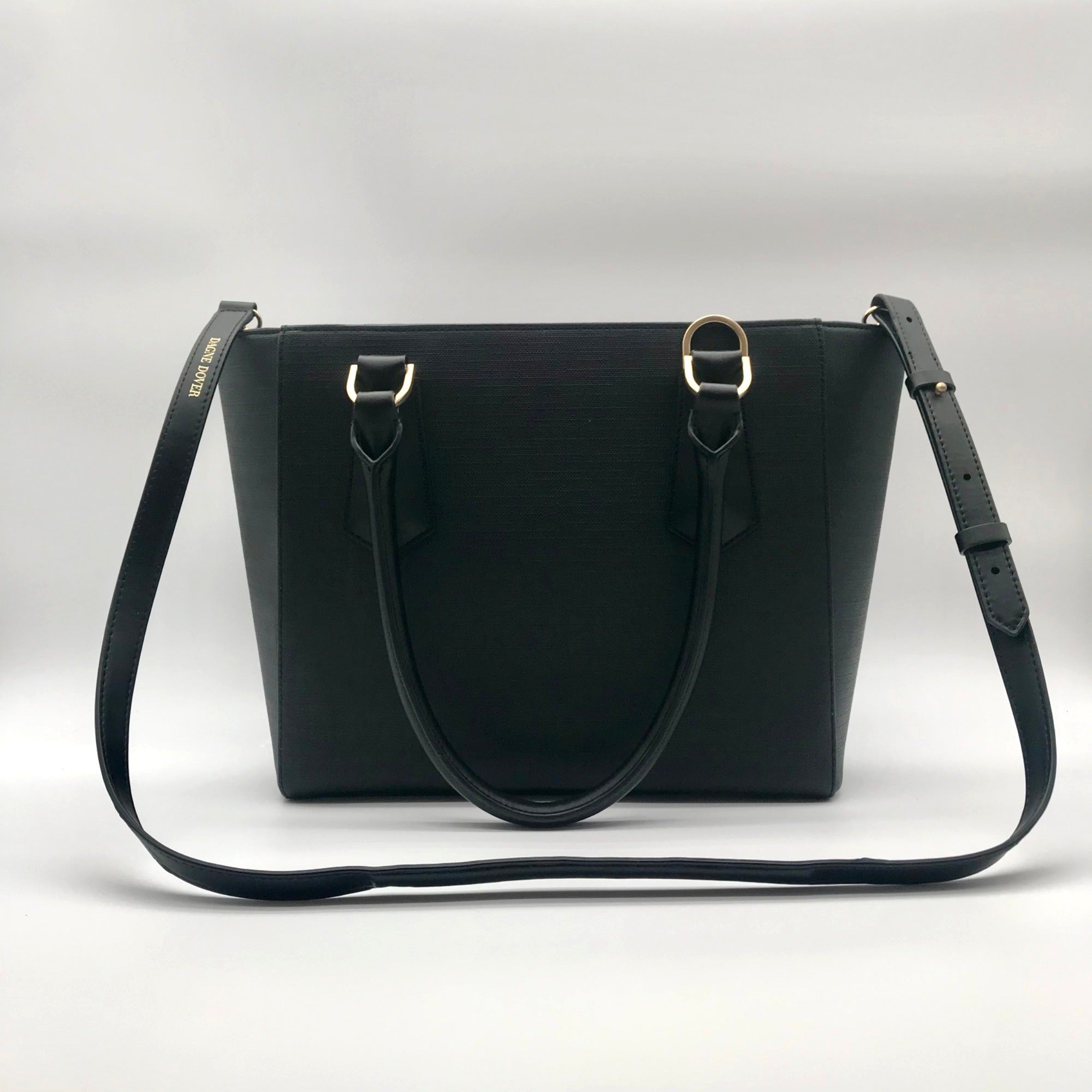 Dagne Dover Black Coated Canvas Midi Tote