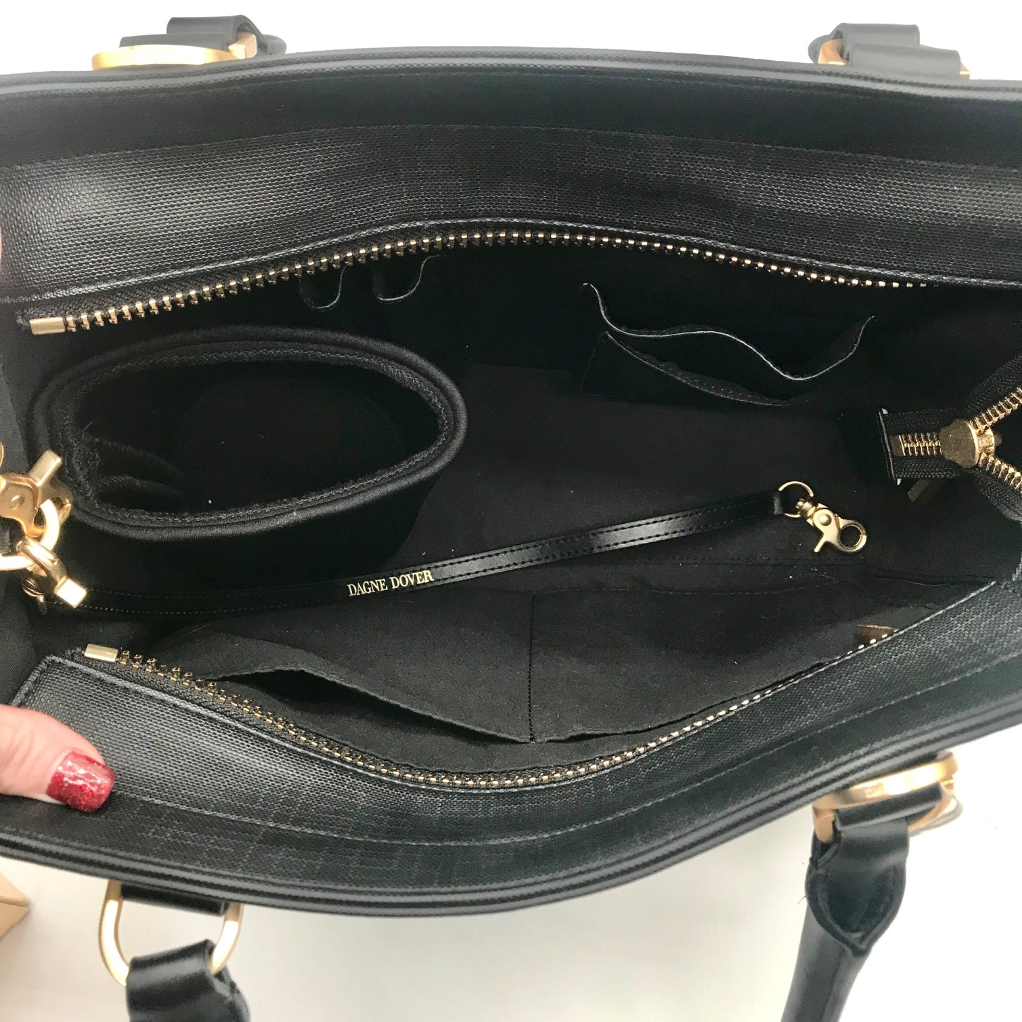 Dagne Dover Black Coated Canvas Midi Tote