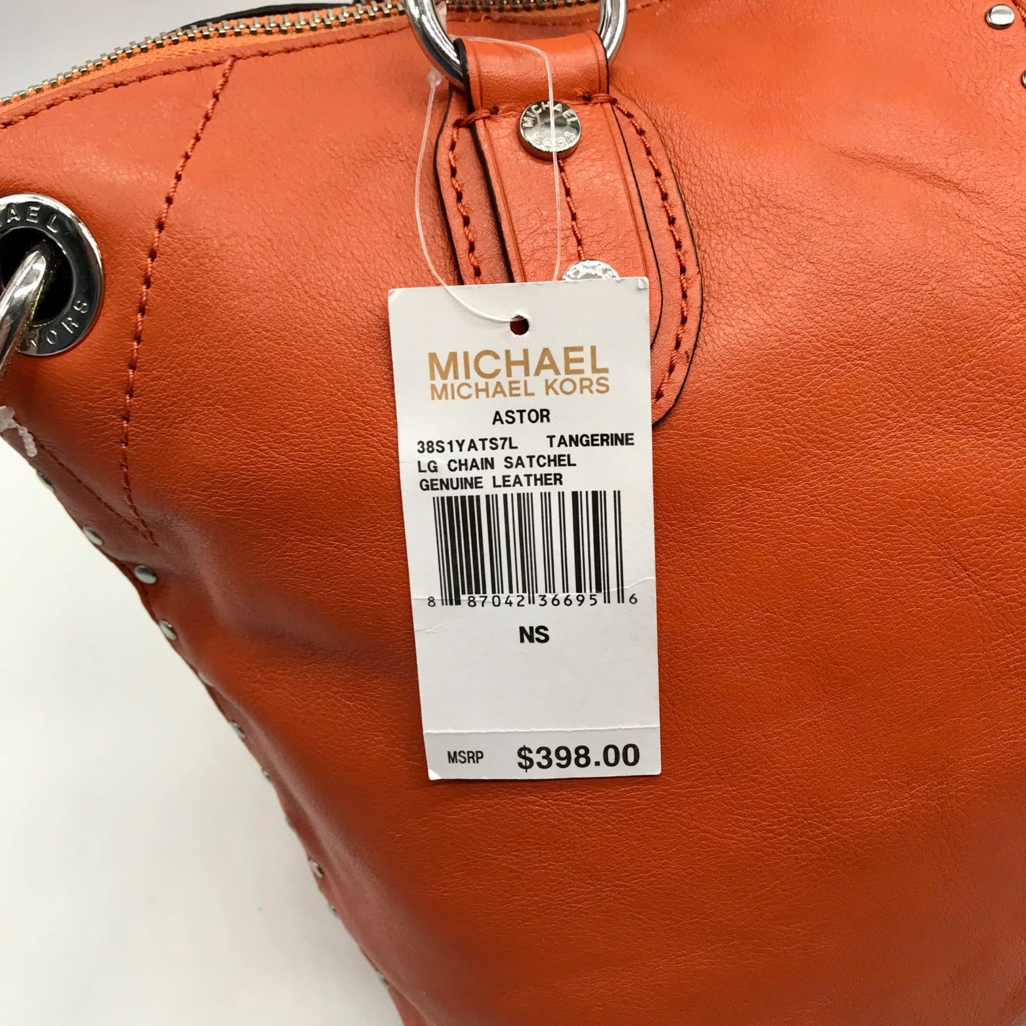 Michael Kors Tangerine Leather Astor Chain Convertible Satchel Bag