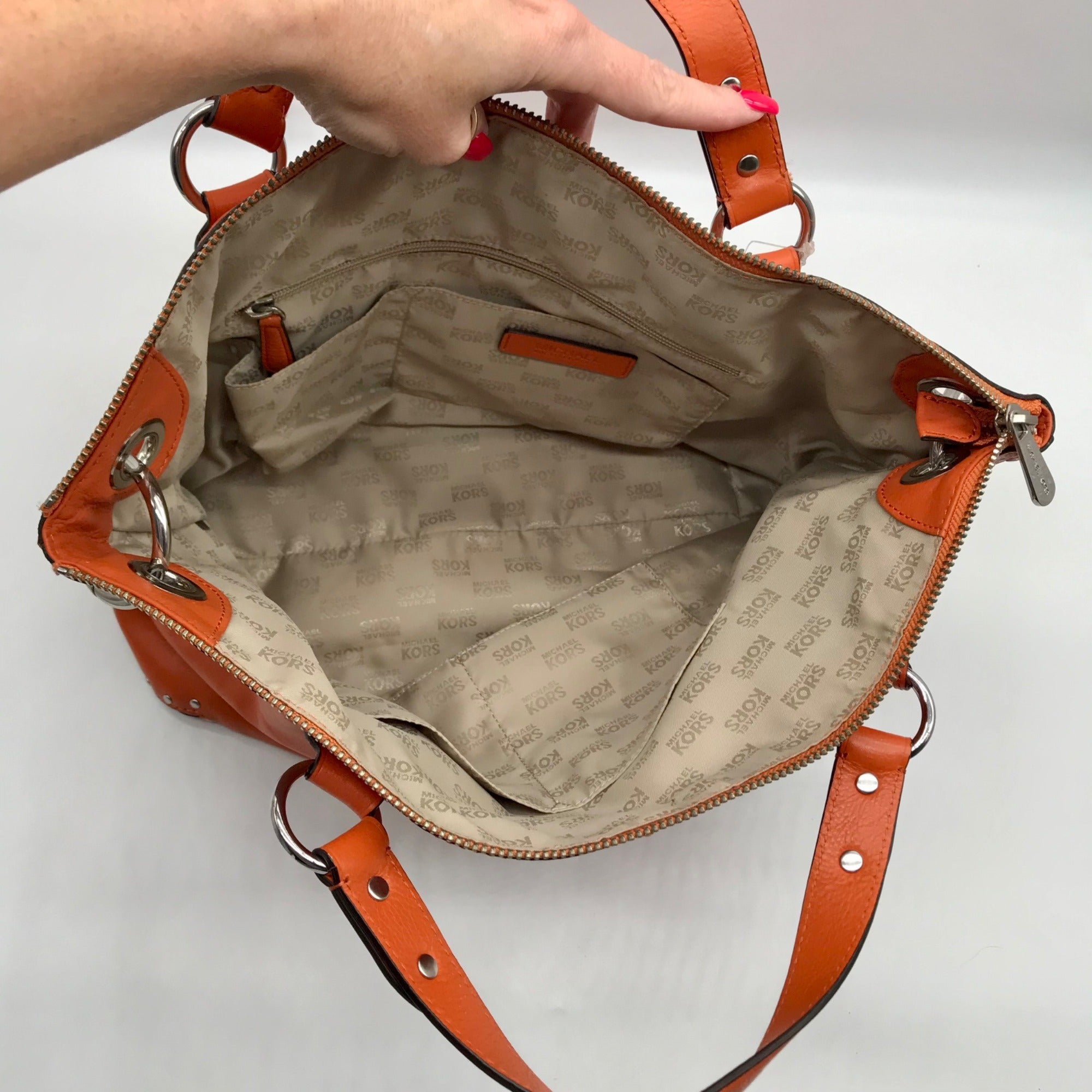 Michael Kors Tangerine Leather Astor Chain Convertible Satchel Bag