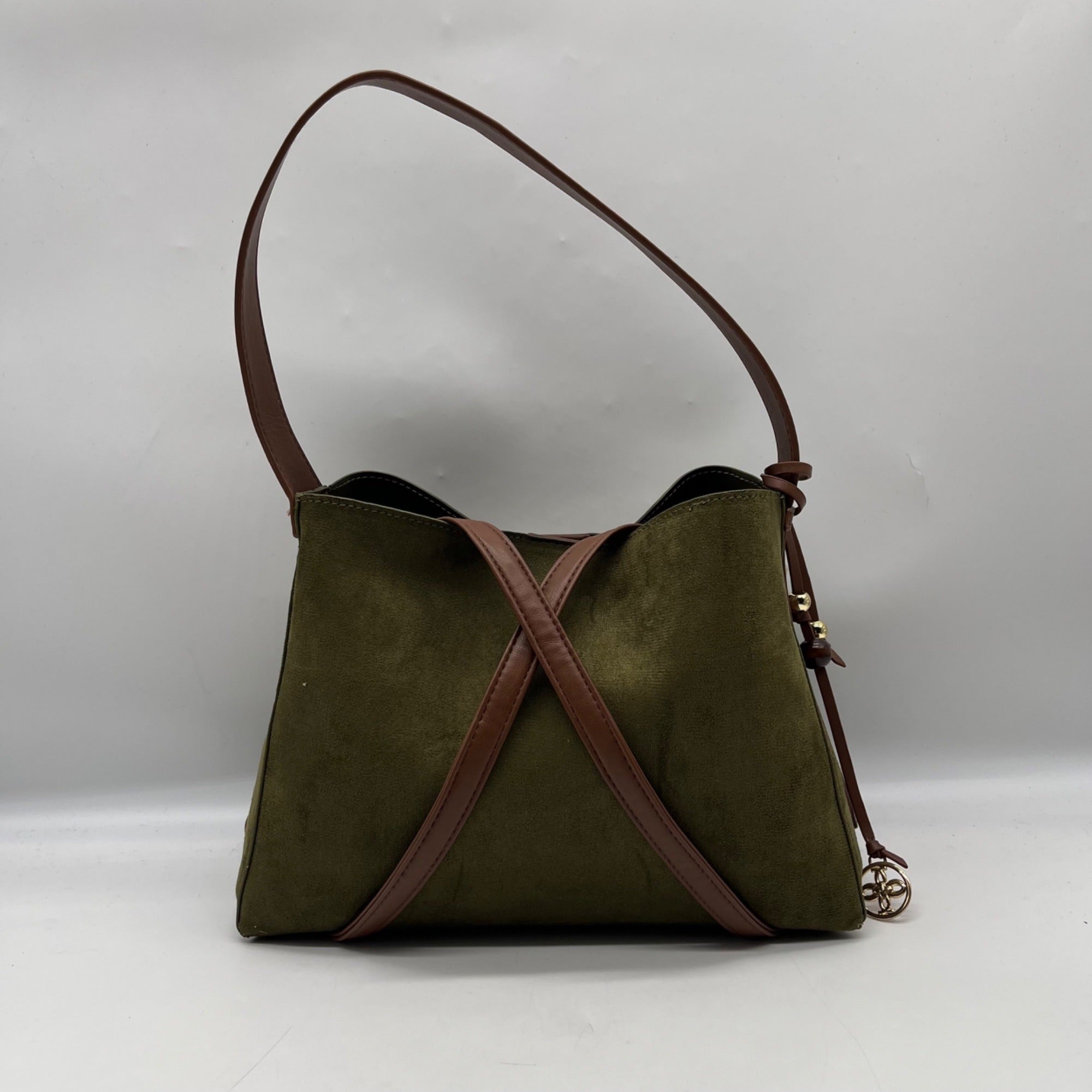 Grossi Green Suede Hobo Crossbody Bag