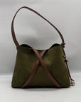Grossi Green Suede Hobo Crossbody Bag
