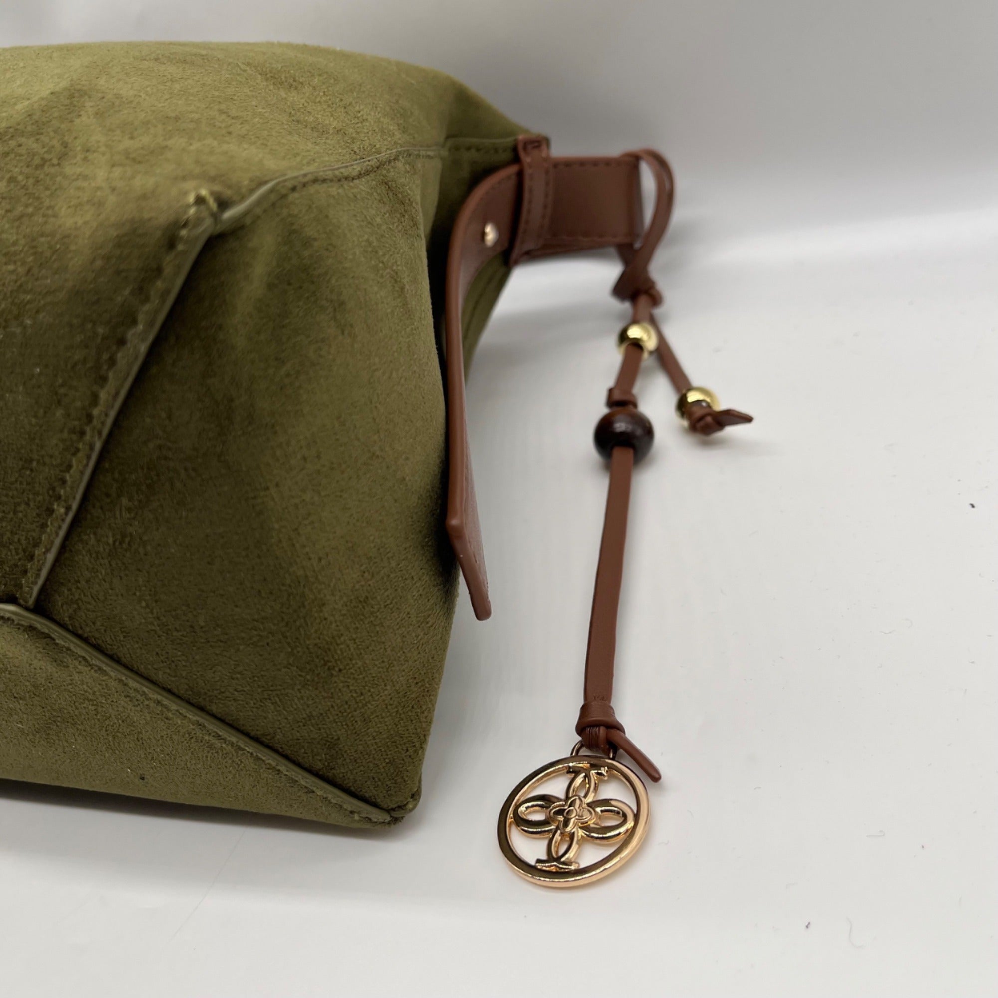 Grossi Green Suede Hobo Crossbody Bag