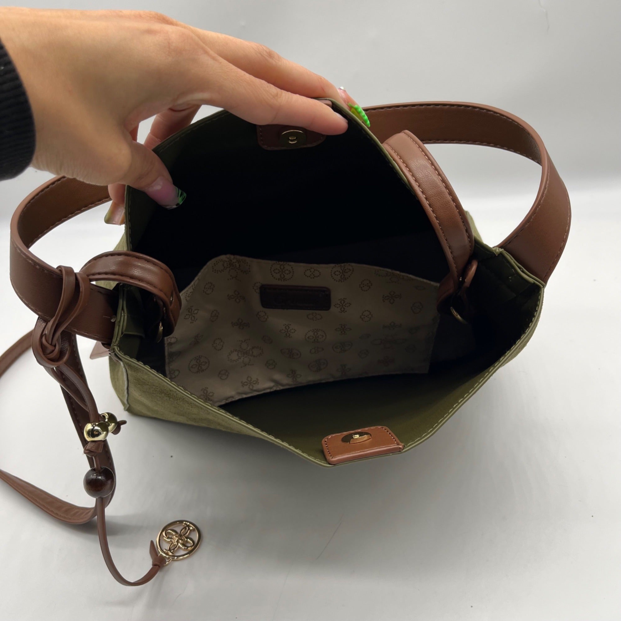 Grossi Green Suede Hobo Crossbody Bag