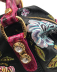 Marino Orlandi Handpainted Black with Pink Flowers Leather Designer Satchel