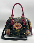 Marino Orlandi Handpainted Black with Pink Flowers Leather Designer Satchel