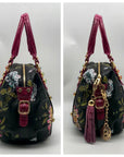 Marino Orlandi Handpainted Black with Pink Flowers Leather Designer Satchel