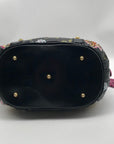 Marino Orlandi Handpainted Black with Pink Flowers Leather Designer Satchel