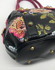 Marino Orlandi Handpainted Black with Pink Flowers Leather Designer Satchel