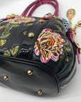 Marino Orlandi Handpainted Black with Pink Flowers Leather Designer Satchel