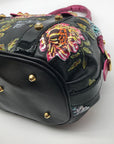 Marino Orlandi Handpainted Black with Pink Flowers Leather Designer Satchel