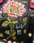 Marino Orlandi Handpainted Black with Pink Flowers Leather Designer Satchel