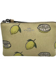 Coach Yellow Canvas Lemon Print Corner Zip Wristlet
