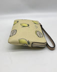 Coach Yellow Canvas Lemon Print Corner Zip Wristlet